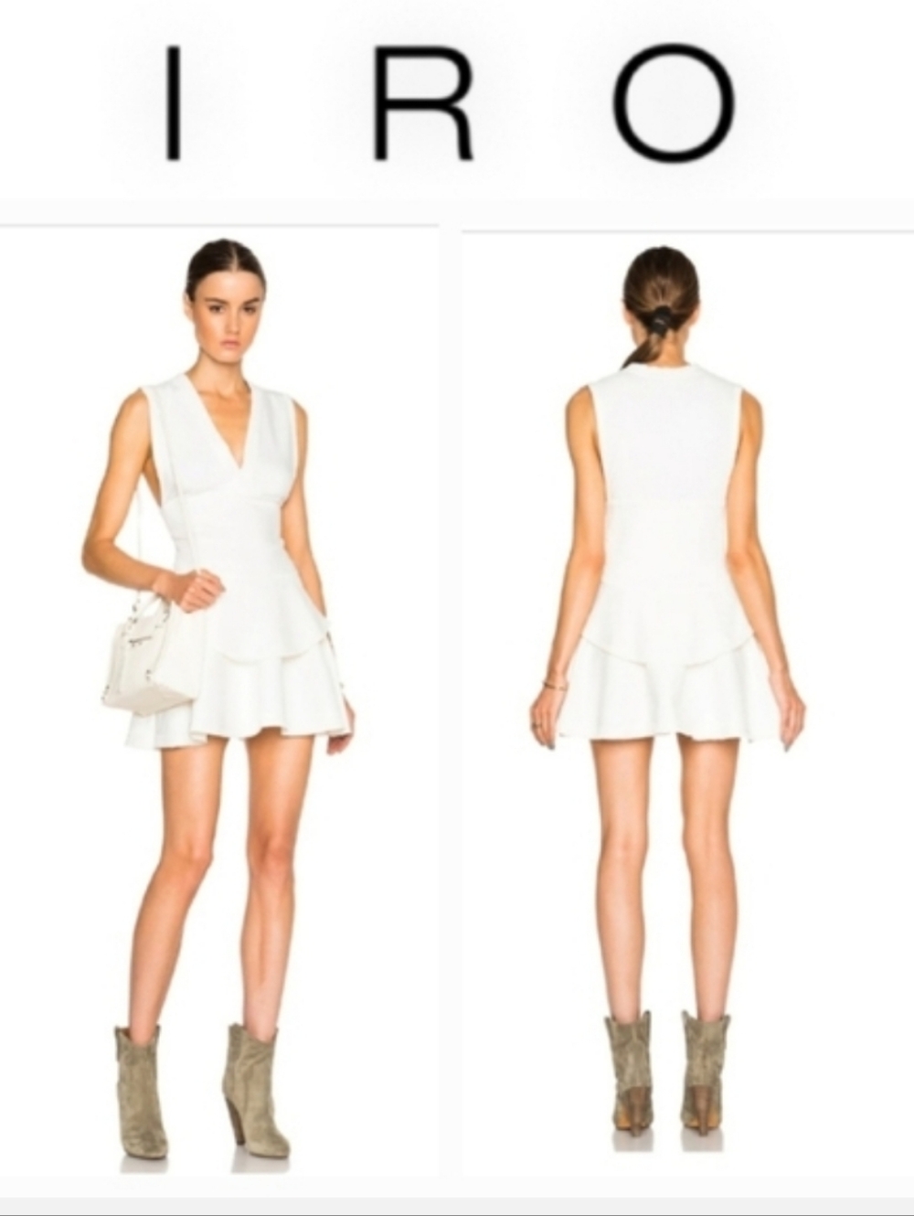 IRO Tammy Mini Dress Fit & Flare Ruffle Off White Ecru Sz 38 US S-M Quiet Luxury